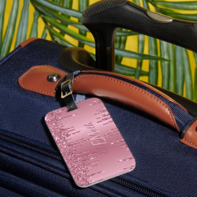 Étiquette À Bagage Monogramme Parties scintillant à séchage rose méta (Insitu Rectoal 1)