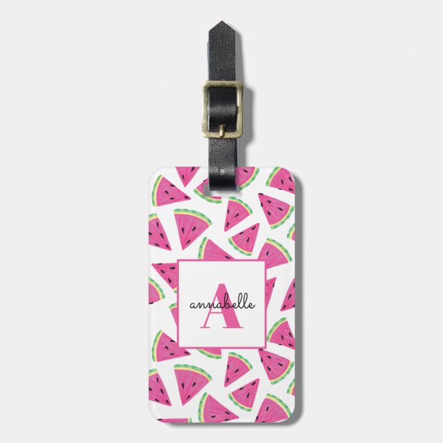 Étiquette À Bagage Monogramme Pastèque d'été Personnalisé (Devant Vertical)