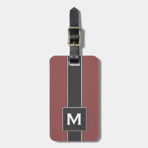 Étiquette À Bagage Monogramme personnalisé à rayures rouges et noires
