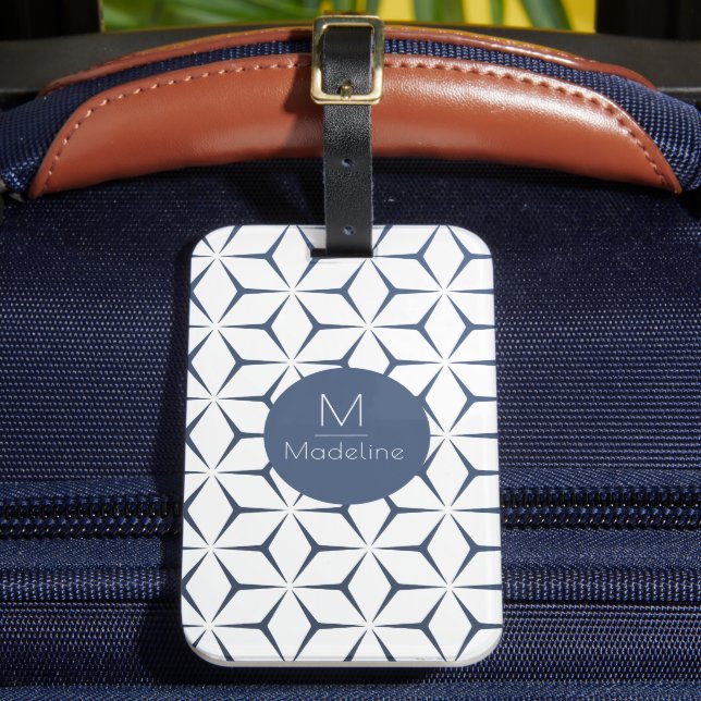 Étiquette À Bagage monogramme personnalisé bleu géométrique (Insitu Rectoal 2)