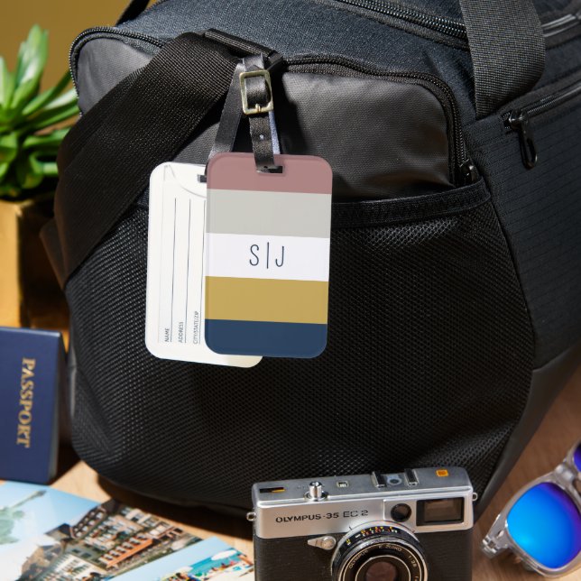 Étiquette À Bagage Monogramme personnalisé bloc de couleur minimal mo (Recto & Verso)
