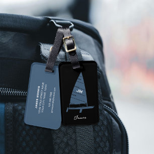 Étiquette À Bagage Monogramme personnalisé Course de voilier gris