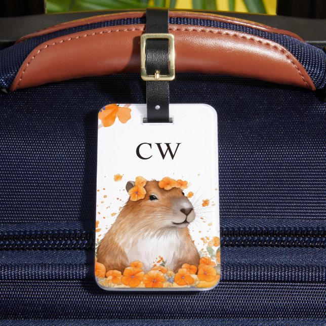 Étiquette À Bagage Monogramme personnalisé Cute Capybara Lover (Insitu Rectoal 2)