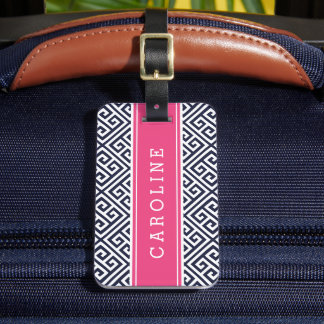 Étiquette À Bagage Monogramme personnalisé de clé grecque marine et r