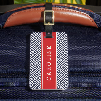 Étiquette À Bagage Monogramme personnalisé de clé marine et rouge gre