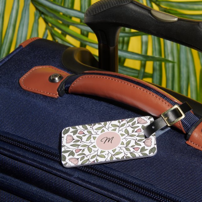 Étiquette À Bagage Monogramme personnalisé de fleurs délicates  (Insitu Rectoal 3)