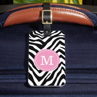 Étiquette À Bagage Monogramme personnalisé d'impression rose et zèbre