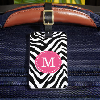 Étiquette À Bagage Monogramme personnalisé d'impression rose et zèbre