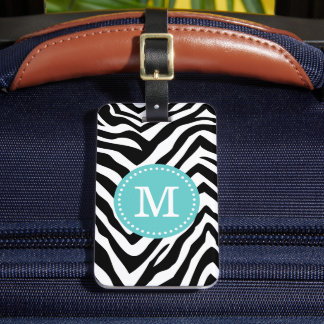 Étiquette À Bagage Monogramme personnalisé d'impression Turquoise et
