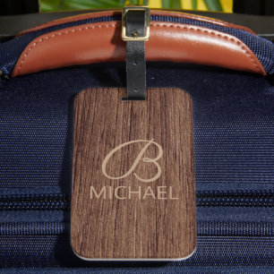 Étiquette À Bagage Monogramme personnalisé en bois rustique