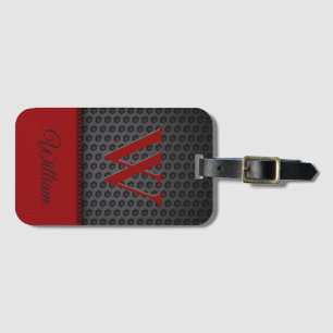 Étiquette À Bagage Monogramme personnalisé en simili cuir noir rouge