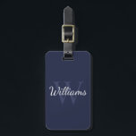 Étiquette À Bagage Monogramme personnalisé et nom Navy Blue<br><div class="desc">Monogramme personnalisé et Name Giftfeatures nom personnalisé dans le style de police de script blanc et monogramme dans le style de police de serif bleu marine clair comme arrière - plan, sur arrière - plan bleu marine. Parfait comme cadeau de vacances, faveurs de la réunion familiale, merci cadeau pour les...</div>