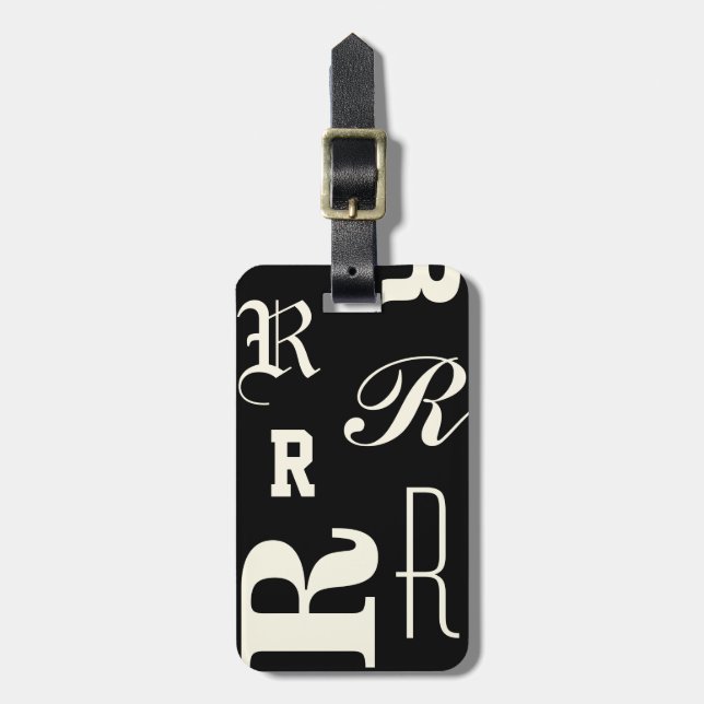Étiquette À Bagage Monogramme personnalisé, initiales typographiques, (Devant Vertical)
