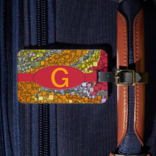 Étiquette À Bagage Monogramme personnalisé Mosaïque géométrique coule