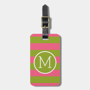 Étiquette À Bagage Monogramme personnalisé Motif à rayures vertes et