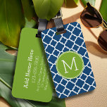 Étiquette À Bagage Monogramme personnalisé Motif de chaux et de quatr<br><div class="desc">Un design graphique et audacieux en quatrefoil aux couleurs fraîches et joyeuses. Si vous devez ajuster les monogrammes,  cliquez sur le bouton customiser et apporter des modifications.</div>