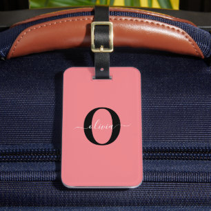 Étiquette À Bagage Monogramme personnalisé Nom de script noir blanc r