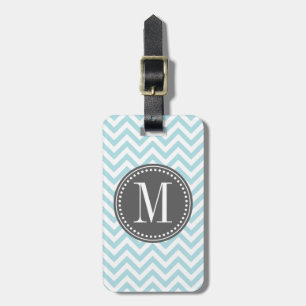 Étiquette À Bagage Monogramme personnalisé par zigzag bleu-clair de