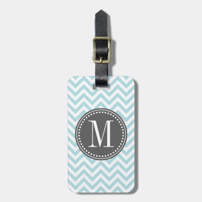 Étiquette À Bagage Monogramme personnalisé par zigzag bleu-clair de (Devant Vertical)