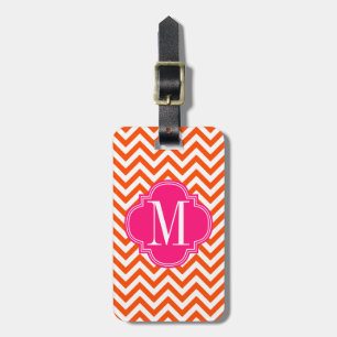 Étiquette À Bagage Monogramme personnalisé par zigzag orange de