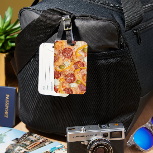 Étiquette À Bagage monogramme personnalisé PIZZA (Recto & Verso)