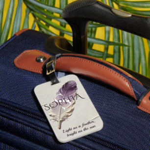 Étiquette À Bagage Monogramme personnalisé plume violette personnalis