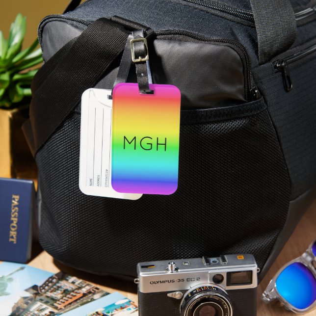 Étiquette À Bagage Monogramme personnalisé Rainbow Gradient (Recto & Verso)