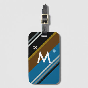 Étiquette À Bagage monogramme personnalisé rayé de style moderne