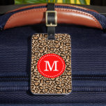 Étiquette À Bagage Monogramme personnalisé rouge et Empreinte de léop<br><div class="desc">Une étiquette de bagage de voyage sur mesure avec un poster de animal chic en léopard. Personnalisez-le avec votre monogramme dans un cadre circulaire et ajoutez vos coordonnées à l'arrière. Cliquez sur Customiser pour modifier les polices et les couleurs pour créer votre propre design unique.</div>