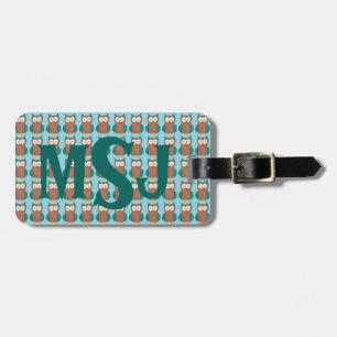 Étiquette À Bagage Monogramme personnalisé Sage Chouette Brown