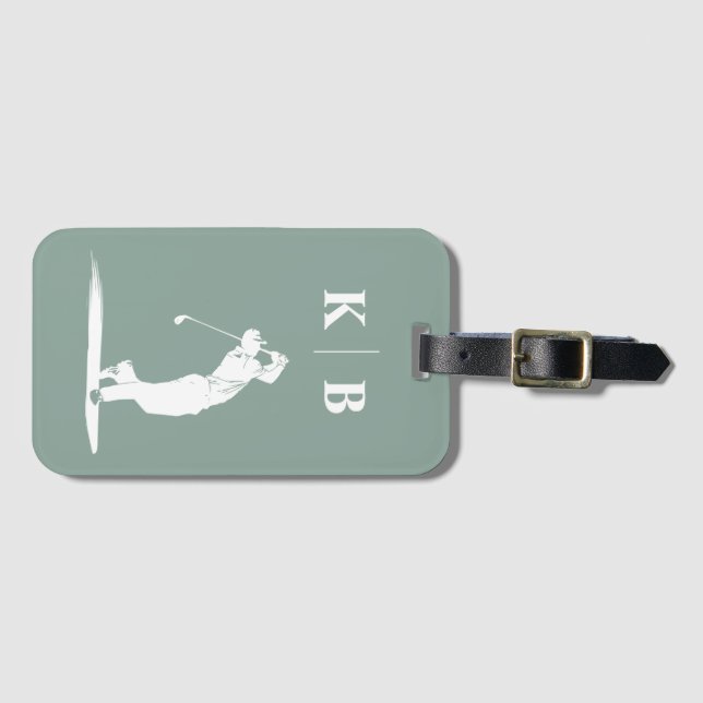 Étiquette À Bagage Monogramme personnalisé Sage Vert Blanc Personnali (Devant Horizontal)