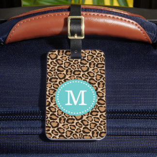 Étiquette À Bagage Monogramme personnalisé Turquoise et Empreinte de