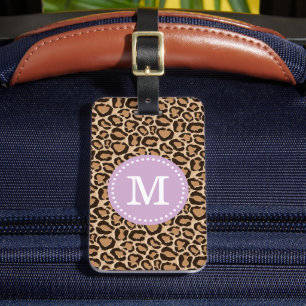Étiquette À Bagage Monogramme personnalisé violet et Empreinte de léo