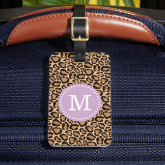 Étiquette À Bagage Monogramme personnalisé violet et Empreinte de léo