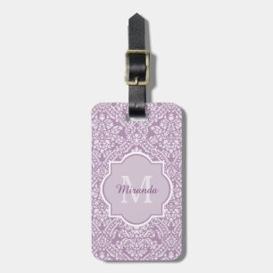 Étiquette À Bagage Monogramme pourpre de damassé de lavande chic avec
