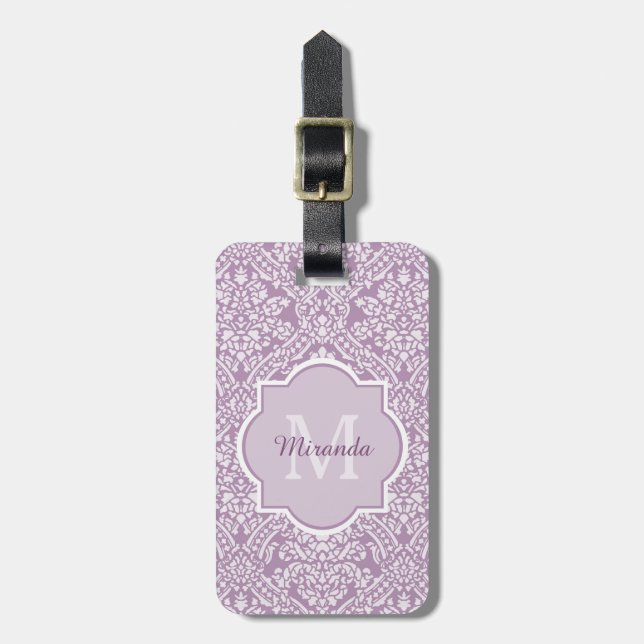 Étiquette À Bagage Monogramme pourpre de damassé de lavande chic avec (Devant Vertical)