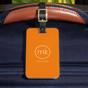 Étiquette À Bagage Monogramme professionnel minimal Tangérine Orange