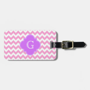 Étiquette À Bagage Monogramme Quatrefoil Rosée Whiron Chevron Zigzag