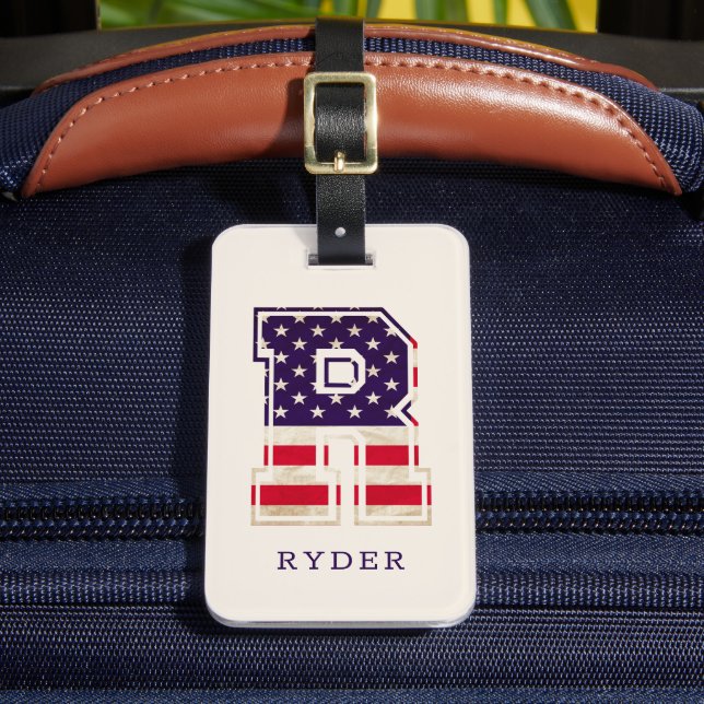 Étiquette À Bagage Monogramme R Drapeau USA Moderne (Insitu Rectoal 2)