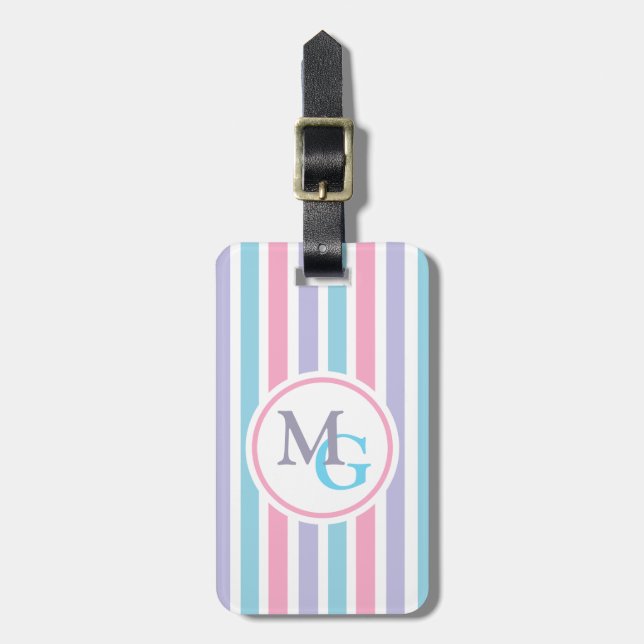 Étiquette À Bagage Monogramme rayé de bonbons (Devant Vertical)