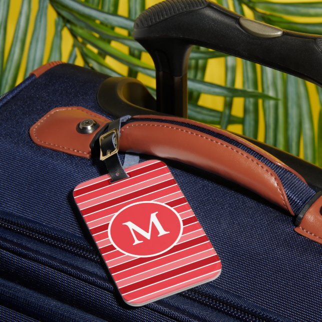 Étiquette À Bagage Monogrammé rayé de nuances de rouge et de blanc (Insitu Rectoal 1)