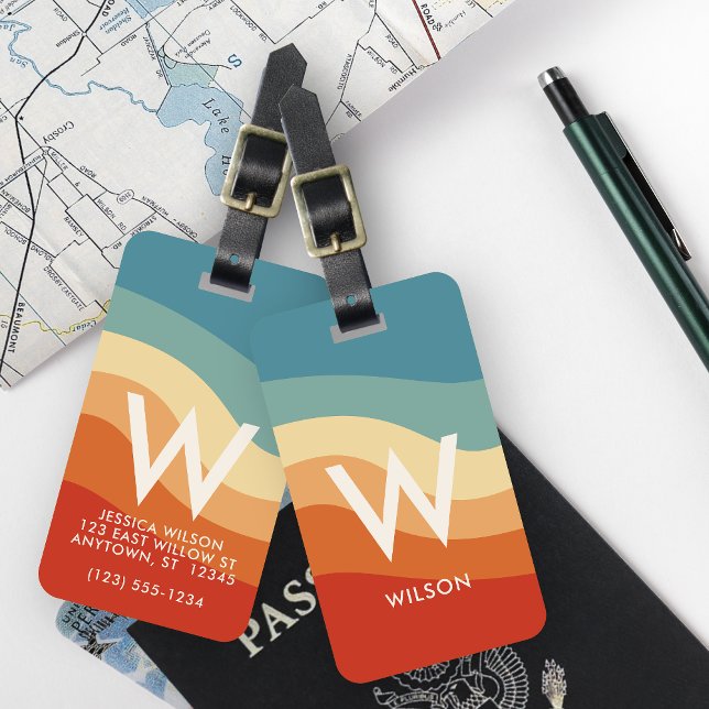 Étiquette À Bagage Monogramme rayé par rétro volumineux personnel (Créateur téléchargé)