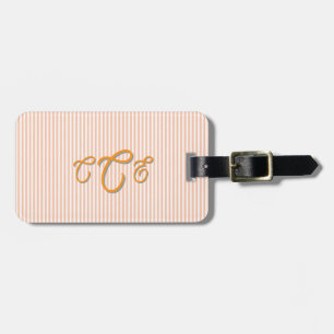 Étiquette À Bagage Monogramme rayé pêche et orange 