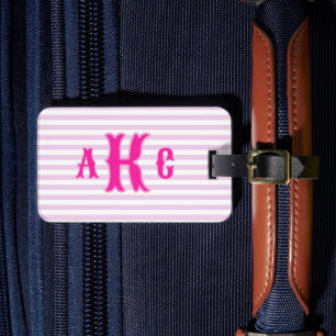 Étiquette À Bagage Monogramme rayé rose prépa personnalisé pour fille