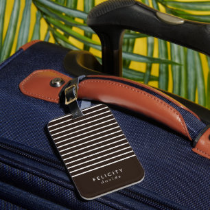 Étiquette À Bagage Monogramme rayures horizontales brun & blanc