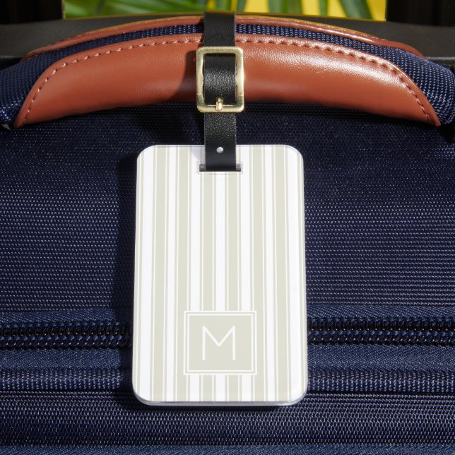 Étiquette À Bagage Monogramme Rayures Ticking Beige et Blanc Doux (Insitu Rectoal 2)