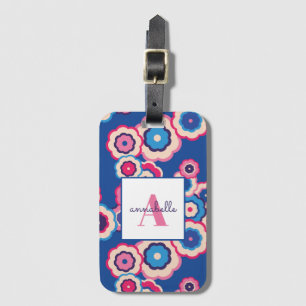 Étiquette À Bagage Monogramme Rétro Fleur de pouvoir personnalisée bl