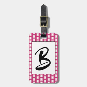 Étiquette À Bagage Monogramme rétro gris rose pâle et blanc