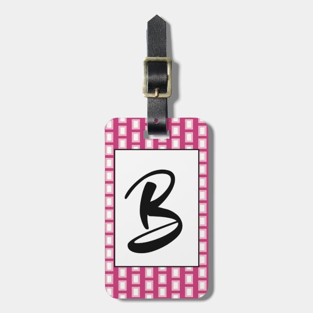 Étiquette À Bagage Monogramme rétro gris rose pâle et blanc (Devant Vertical)