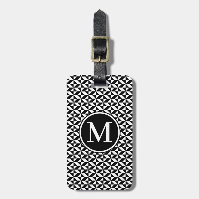 Étiquette À Bagage Monogramme RF Black Chevron Abstrait (Devant Vertical)